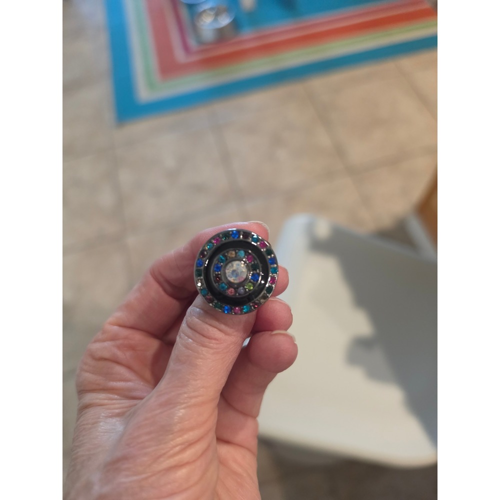 Chunky Black Dome Statement Ring Multi-Color Crystal Target Design Cocktail Ring
